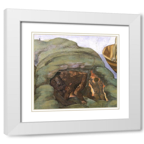 Detail From The Last Judgement (Hells Mouth) White Modern Wood Framed Art Print with Double Matting by Michelangelo