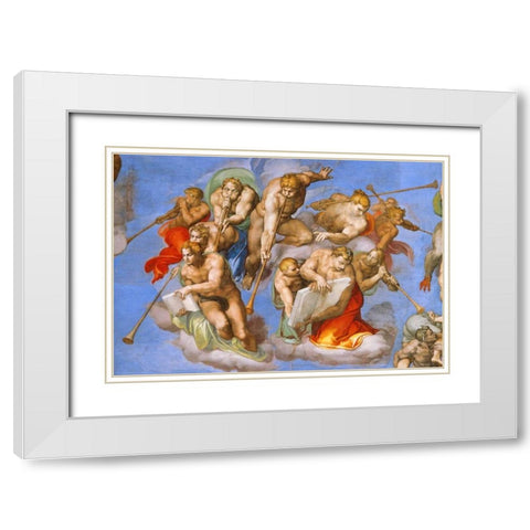 Detail From The Last Judgement - Trumpeting Angels White Modern Wood Framed Art Print with Double Matting by Michelangelo