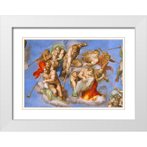 Detail From The Last Judgement - Trumpeting Angels White Modern Wood Framed Art Print with Double Matting by Michelangelo