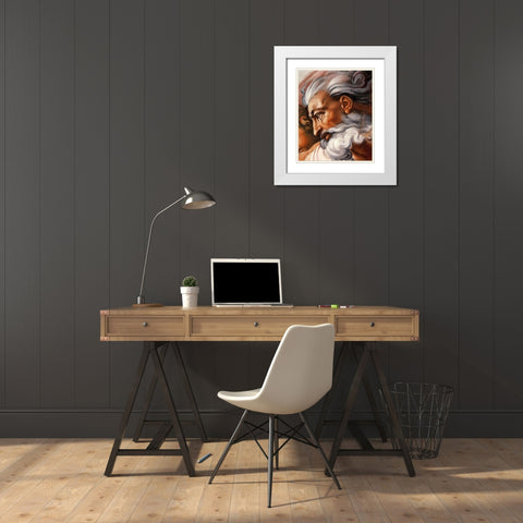 Head Of God-3 White Modern Wood Framed Art Print with Double Matting by Michelangelo
