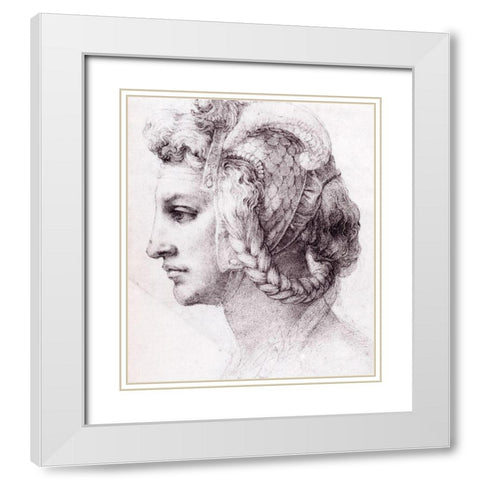 Ideal Head Of A Woman White Modern Wood Framed Art Print with Double Matting by Michelangelo