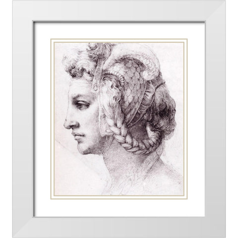 Ideal Head Of A Woman White Modern Wood Framed Art Print with Double Matting by Michelangelo