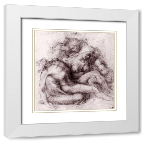 Lamentation Over The Dead Christ White Modern Wood Framed Art Print with Double Matting by Michelangelo