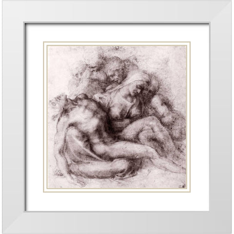 Lamentation Over The Dead Christ White Modern Wood Framed Art Print with Double Matting by Michelangelo