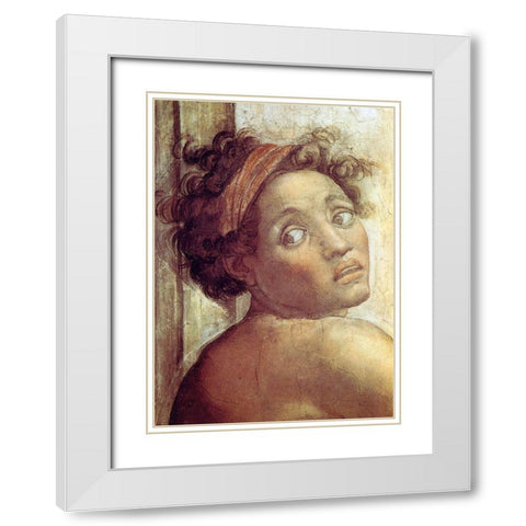 Nude Figure Next To The Scene Of Noahs Sacrifice Detail 1509 White Modern Wood Framed Art Print with Double Matting by Michelangelo