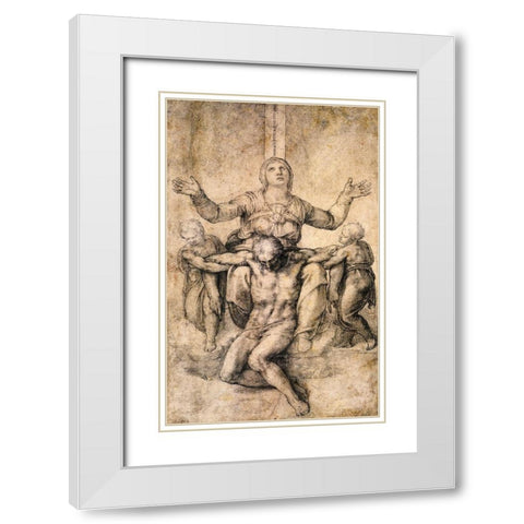 Pieta-4 White Modern Wood Framed Art Print with Double Matting by Michelangelo