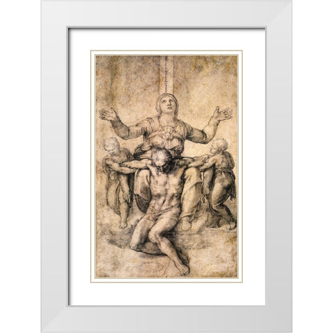 Pieta-4 White Modern Wood Framed Art Print with Double Matting by Michelangelo