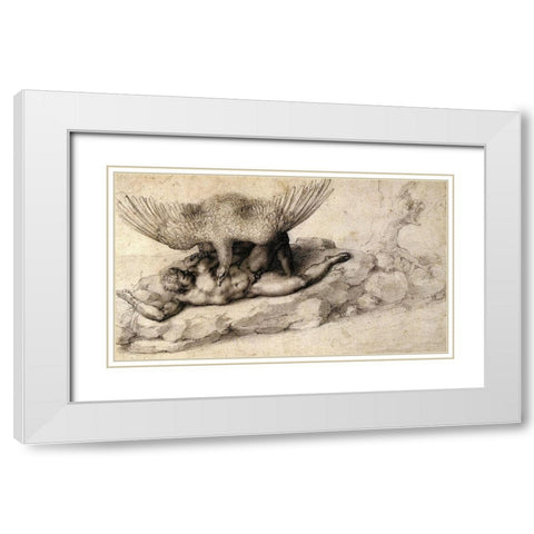 Punishment Of Tityus-2 White Modern Wood Framed Art Print with Double Matting by Michelangelo