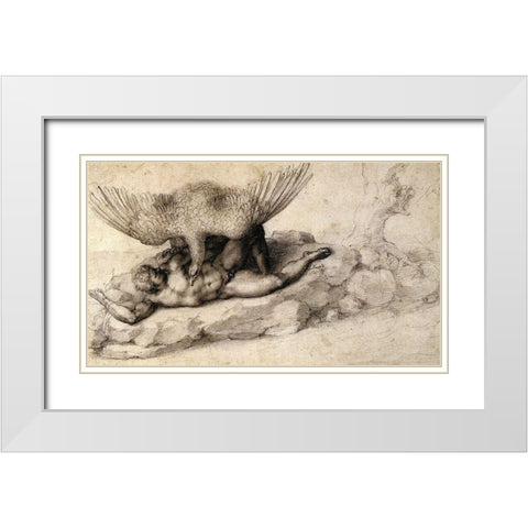 Punishment Of Tityus-2 White Modern Wood Framed Art Print with Double Matting by Michelangelo