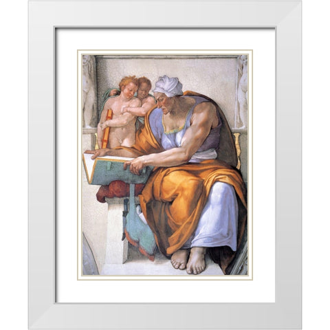 The Cumean Sibyl White Modern Wood Framed Art Print with Double Matting by Michelangelo