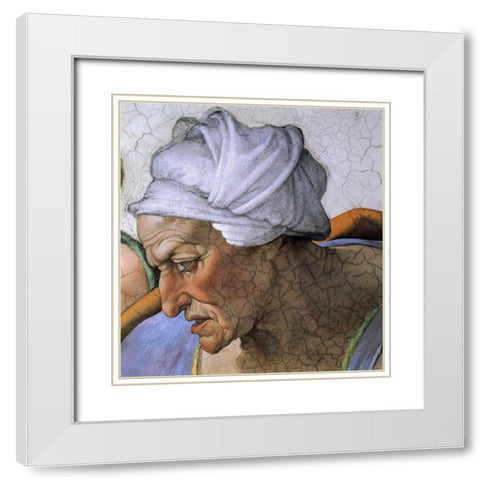 The Cumean Sibyl (detail) White Modern Wood Framed Art Print with Double Matting by Michelangelo