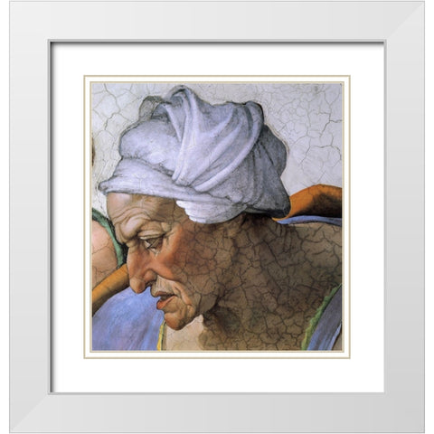 The Cumean Sibyl (detail) White Modern Wood Framed Art Print with Double Matting by Michelangelo