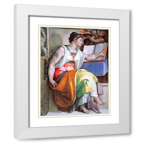 The Erythraean Sibyl White Modern Wood Framed Art Print with Double Matting by Michelangelo