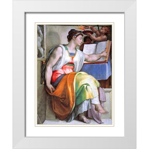 The Erythraean Sibyl White Modern Wood Framed Art Print with Double Matting by Michelangelo