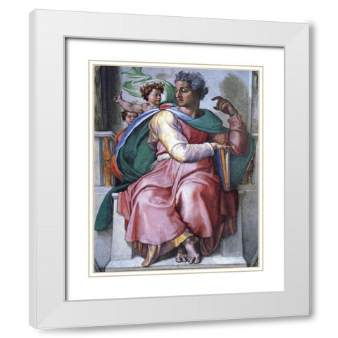 The Prophet Isaiah White Modern Wood Framed Art Print with Double Matting by Michelangelo