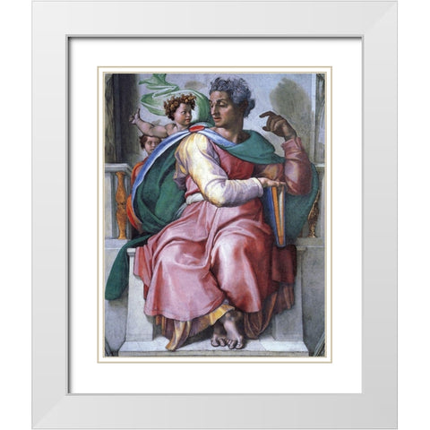 The Prophet Isaiah White Modern Wood Framed Art Print with Double Matting by Michelangelo