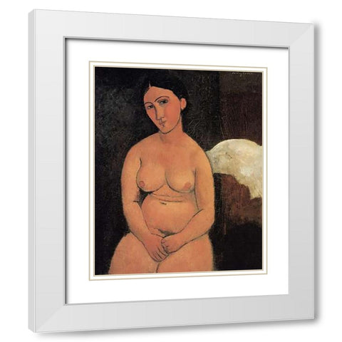 A Seated Nude White Modern Wood Framed Art Print with Double Matting by Modigliani, Amedeo