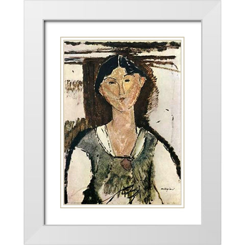 Beatrice Hastings 1915 White Modern Wood Framed Art Print with Double Matting by Modigliani, Amedeo