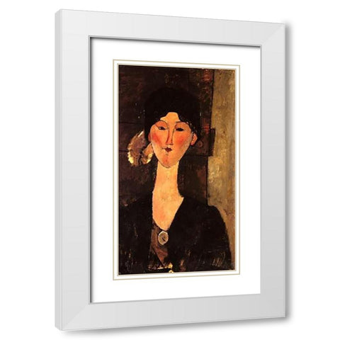 Beatrice Hastings In Front Of A Door White Modern Wood Framed Art Print with Double Matting by Modigliani, Amedeo