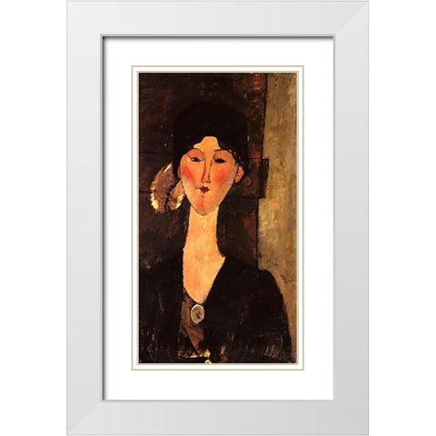 Beatrice Hastings In Front Of A Door White Modern Wood Framed Art Print with Double Matting by Modigliani, Amedeo