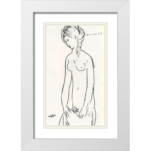 Beatrice Hastings Nude White Modern Wood Framed Art Print with Double Matting by Modigliani, Amedeo