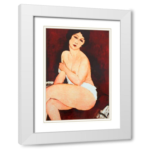 Beautiful Woman White Modern Wood Framed Art Print with Double Matting by Modigliani, Amedeo
