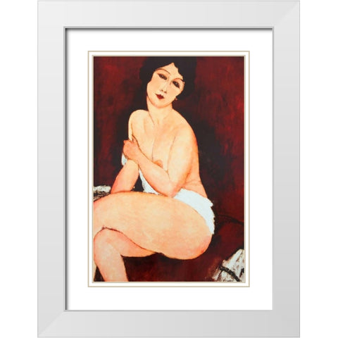 Beautiful Woman White Modern Wood Framed Art Print with Double Matting by Modigliani, Amedeo