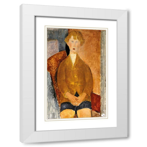 Boy In Short Pants White Modern Wood Framed Art Print with Double Matting by Modigliani, Amedeo