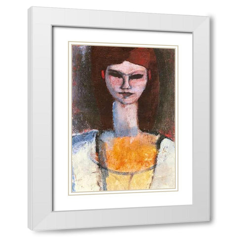 Bust Of A Young Woman White Modern Wood Framed Art Print with Double Matting by Modigliani, Amedeo