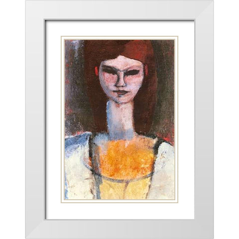 Bust Of A Young Woman White Modern Wood Framed Art Print with Double Matting by Modigliani, Amedeo