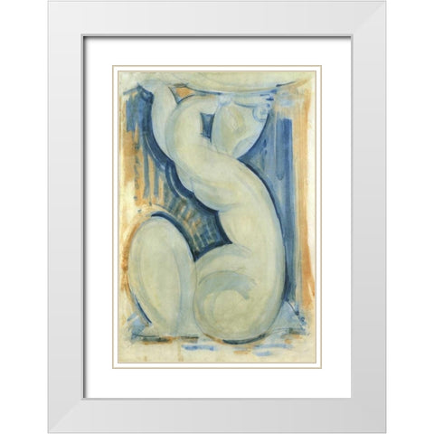 Caryatid 1 White Modern Wood Framed Art Print with Double Matting by Modigliani, Amedeo