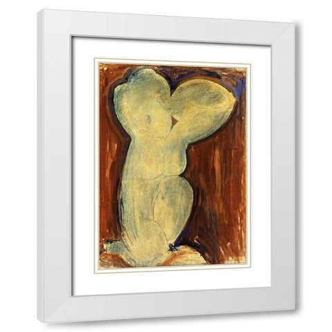 Caryatid 2 1 White Modern Wood Framed Art Print with Double Matting by Modigliani, Amedeo