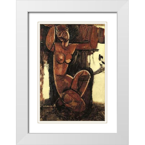 Caryatid 6 White Modern Wood Framed Art Print with Double Matting by Modigliani, Amedeo