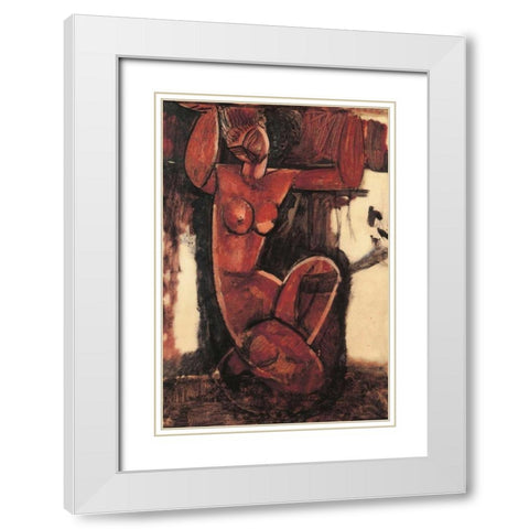 Caryatid A White Modern Wood Framed Art Print with Double Matting by Modigliani, Amedeo