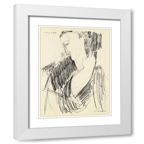 Drawing For Drinking White Modern Wood Framed Art Print with Double Matting by Modigliani, Amedeo