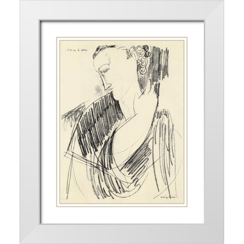 Drawing For Drinking White Modern Wood Framed Art Print with Double Matting by Modigliani, Amedeo