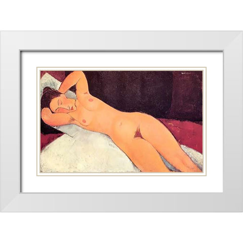 Eyes Closed Reclining Nude White Modern Wood Framed Art Print with Double Matting by Modigliani, Amedeo