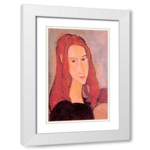Girl Jeanne Hebuterne White Modern Wood Framed Art Print with Double Matting by Modigliani, Amedeo