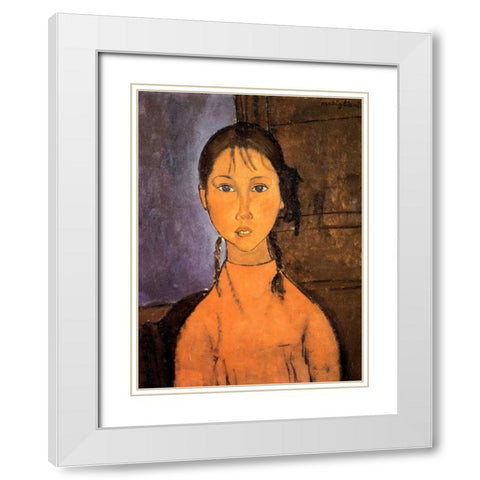 Girl With Braids White Modern Wood Framed Art Print with Double Matting by Modigliani, Amedeo