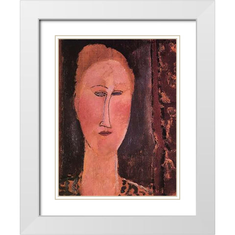 Head Of A Woman 2 White Modern Wood Framed Art Print with Double Matting by Modigliani, Amedeo