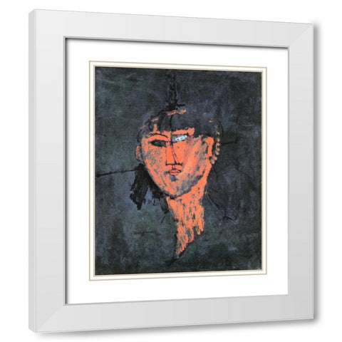 Head Of A Young Woman White Modern Wood Framed Art Print with Double Matting by Modigliani, Amedeo