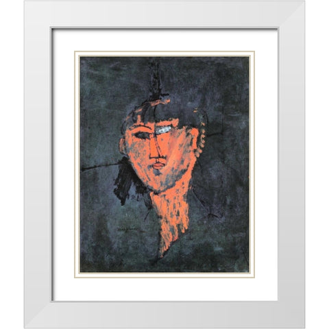 Head Of A Young Woman White Modern Wood Framed Art Print with Double Matting by Modigliani, Amedeo
