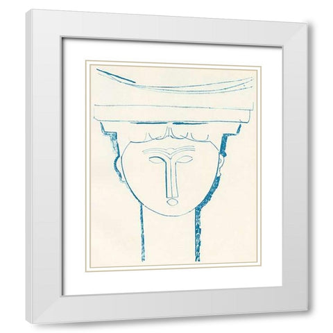 Head Of Caryatid 1909 White Modern Wood Framed Art Print with Double Matting by Modigliani, Amedeo