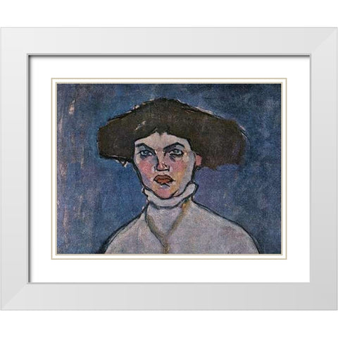 Head Of Young Woman White Modern Wood Framed Art Print with Double Matting by Modigliani, Amedeo