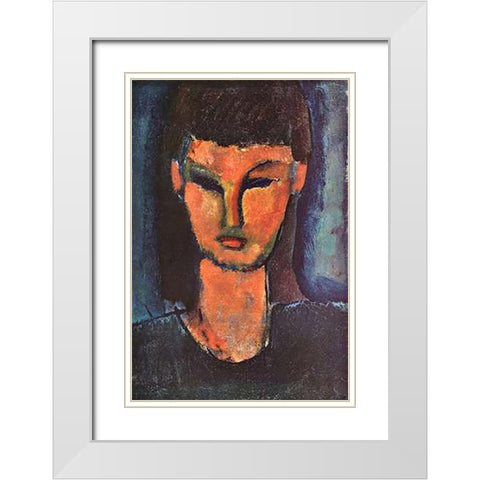 Head Of Young Woman 2 White Modern Wood Framed Art Print with Double Matting by Modigliani, Amedeo