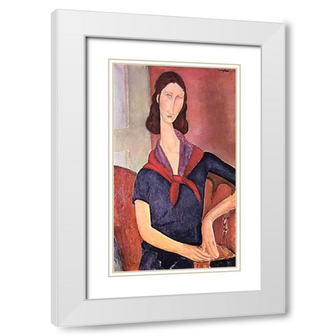 Jeanne Hebuterne White Modern Wood Framed Art Print with Double Matting by Modigliani, Amedeo