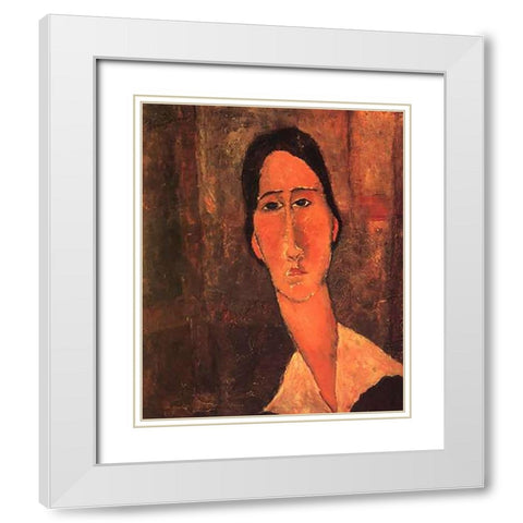 Jeanne Hebuterne Whitecollar White Modern Wood Framed Art Print with Double Matting by Modigliani, Amedeo