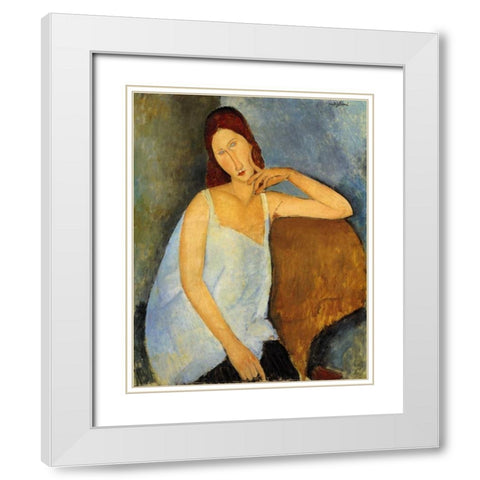 Jeanne Hebuterne 1 White Modern Wood Framed Art Print with Double Matting by Modigliani, Amedeo