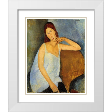 Jeanne Hebuterne 1 White Modern Wood Framed Art Print with Double Matting by Modigliani, Amedeo