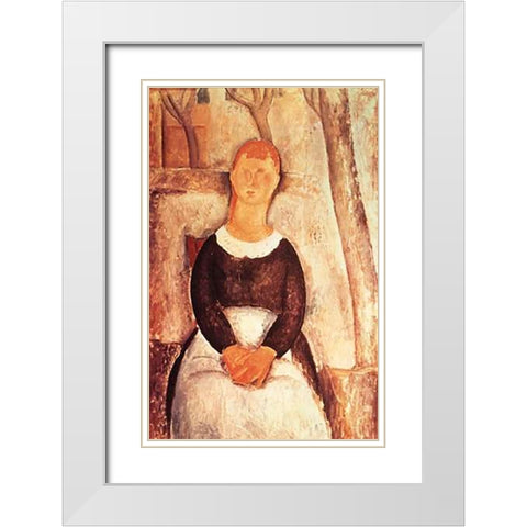 La Belle Epiciere White Modern Wood Framed Art Print with Double Matting by Modigliani, Amedeo
